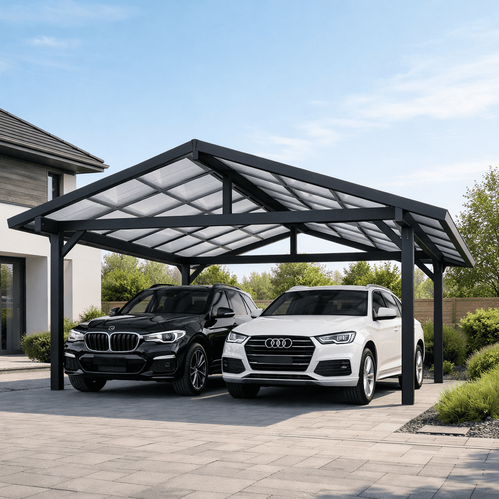 Duza dwuspadowa wiata samochodowa carport z poliweglanu