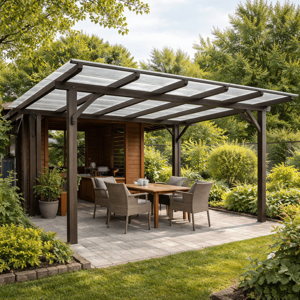 Renowacja zadaszenia wiaty przy altanie na ogrodku dzialkowym przy uzyciu poliweglanu komorowego